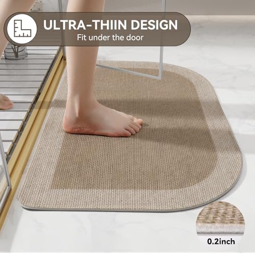 YDKGL Half Circle Bath Mat, Non Slip Thin Bathroom Rugs, Brown 20x31