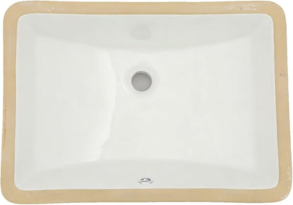 White Undermount Bathroom Sink 20.4"x14.4"Ceramic Basin | Modern Porcelain Under Counter Bathroom Vanity Sink, Interior Bowl 18.3" x 12.4", Rectangular Undermount Basin with Overflow
