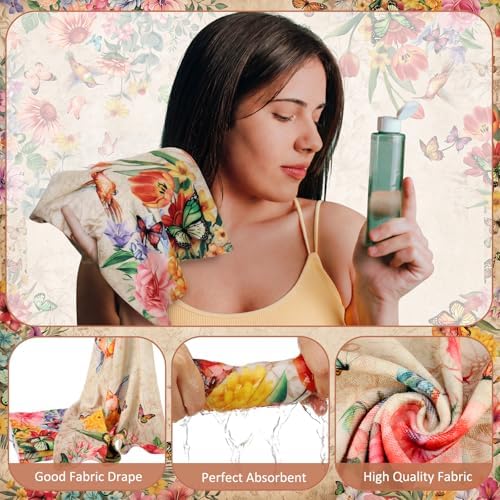 FuWeave 8 Pcs Vintage Floral Shower Curtain Set Bathroom Decor Hummingbird Butterfly Waterproof Bathroom Accessories Rustic Shower Curtain Sets with Towels Carpet Bath Mat Toilet Rugs and 12 Hooks
