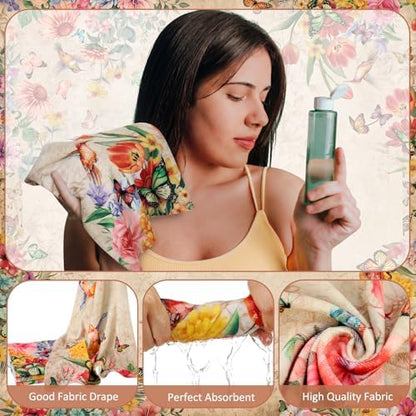 FuWeave 8 Pcs Vintage Floral Shower Curtain Set Bathroom Decor Hummingbird Butterfly Waterproof Bathroom Accessories Rustic Shower Curtain Sets with Towels Carpet Bath Mat Toilet Rugs and 12 Hooks