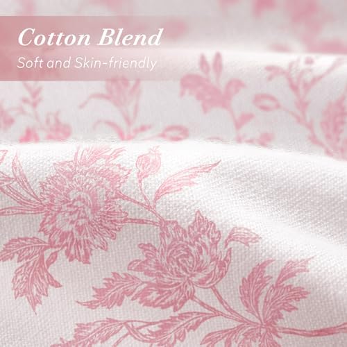 Pink Floral Shower Curtain,Vintage Cotton Cottagecore Shower Curtains for Bathroom, 72" W x 84" L