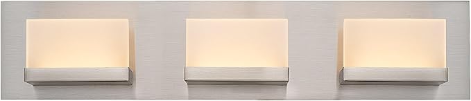 Kira Home Everett 24" Modern Integrated LED 3-Light Bathroom Vanity Light | 30W 3000K Warm White Light, Minimalist Bathroom Wall Sconce with Frosted Acrylic Blocks, Brushed Nickel Finish