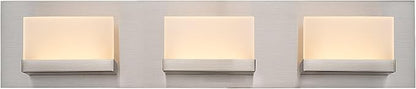 Kira Home Everett 24" Modern Integrated LED 3-Light Bathroom Vanity Light | 30W 3000K Warm White Light, Minimalist Bathroom Wall Sconce with Frosted Acrylic Blocks, Brushed Nickel Finish