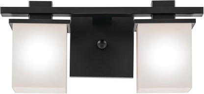 Kichler Tully 15" 2-Light Vanity Light with Satin Etched Cased Opal Glass in Black for Over a Vanity, Soft Modern Style, (15" x 6.5" x 7"), 45150BK