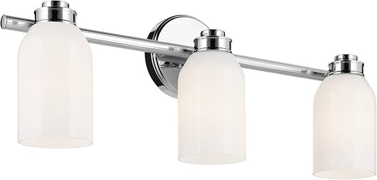 Kichler Shae 24.25" 3-Light Vanity Light with White Opal Glass in Chrome, for Bathroom Vanity, Powder Room, Over a Mirror, (24.25" W x 9" H), 55202CH