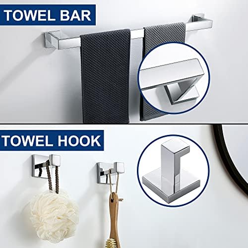 10 Pieces Bathroom Hardware Accessories Set Polished Chrome,24 Inch Bathroom Towel Rack Set SUS304 Stainless Steel, Square Bath Towel bar Set Heavy Duty, Wall Mounted