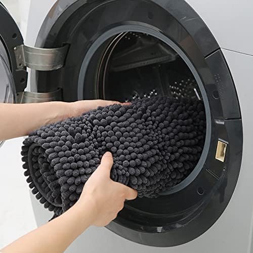ACCUMTEK Striped Grey Bathroom Rug Mat 59"x24" Ultra Soft, Non Slip Chenille Bath Rugs, Absorbent Plush Shaggy Bath Mats for Bathroom, Bedroom, Kitchen, Shower, Tub,Dark Gray, Charcoal