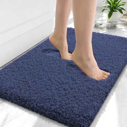 OLANLY Microfiber Small Bathroom Rugs 24x16, Soft Absorbent Bath Mat, Navy