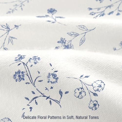 Dark Blue Floral Vintage Cotton Shower Curtain French Country 72Wx72H