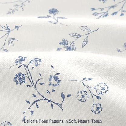 Dark Blue Floral Vintage Cotton Shower Curtain French Country 72Wx72H