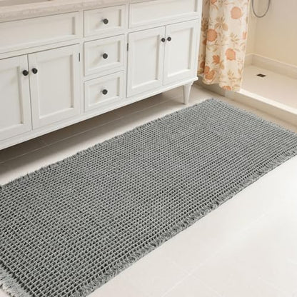 SUBRTEX Waffle Braided Bath Mat, 24" x 60" Soft Waffle Bath Rugs, Absorbent Non Slip Bathrooom Mats, Machine Washable Area Rug for Bathroom, Quick Dry, Gray