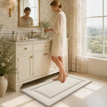 LUMI Bathroom Rugs Soft Absorbent, Non Slip Bath Mat 24x43, Ivory White