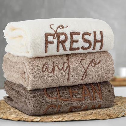 FuWeave 3 Pcs Brown Decorative Hand Towels for Bathroom,So Fresh So Clean