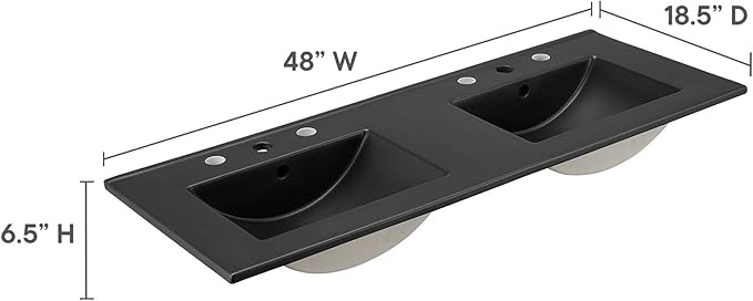 Modway EEI-5073-BLK Cayman 48" Double Basin Bathroom Sink, Black