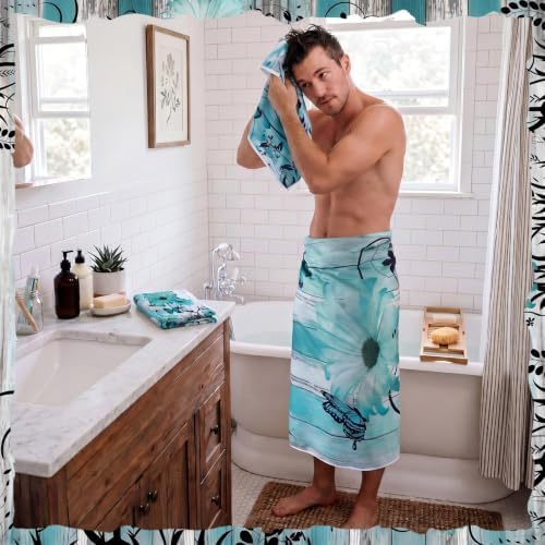 Moukeren Set of 3 Teal Daisy Bath Towels, Decorative Towels for Bathroom
