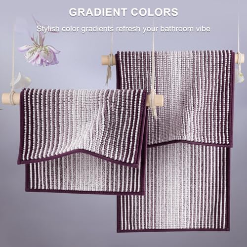 BSICPRO Bathroom Rugs Sets 2 Piece, Non Slip Striped Bath Mats, Mauve Wine