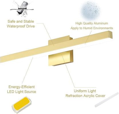 Aipsun Gold Bathroom Light Fixtures Modern LED Vanity Lights Over Mirror 24inch Vanity Lighting Adjustable Gold Wall Light for Bathroom （Cold White 6000K）