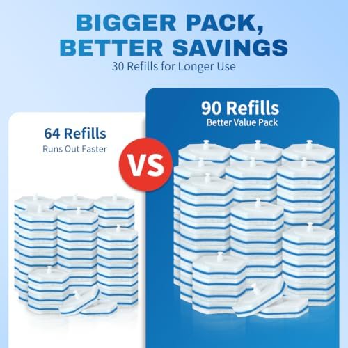 Vacplus Toilet Wand Refills, 90 Count, Disposable, Clorox Compatible, Blue