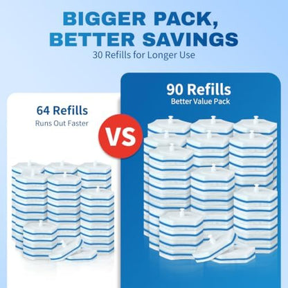Vacplus Toilet Wand Refills, 90 Count, Disposable, Clorox Compatible, Blue