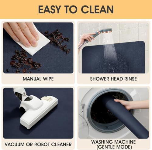 ACCUMTEK Non Slip Bath Mat, Thin Bathroom Rugs Fit Under Door, Quick Dry Bath Mats, Machine Washable Bath Rugs for Bathroom, Bathtub & Kitchen, Dark Blue/Solid/U-Shaped 24"x20"