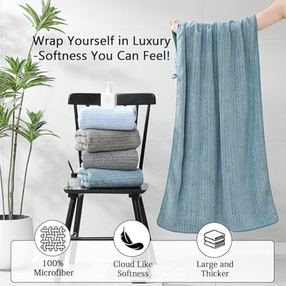 18 Piece Bath Towels Set,100% Microfiber Family Bathroom Towel with Hanging Loops-6 Bath Towels,6 Hand Towels,6 Washcloths,Quick Dry Highly Absorbent Shower Towel for Bathroom,Hotel,Spa-Turquoise