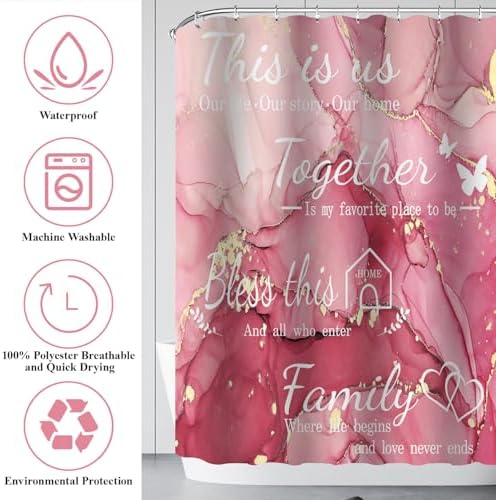 4Pcs Family Marble Shower Curtain Sets with Rugs