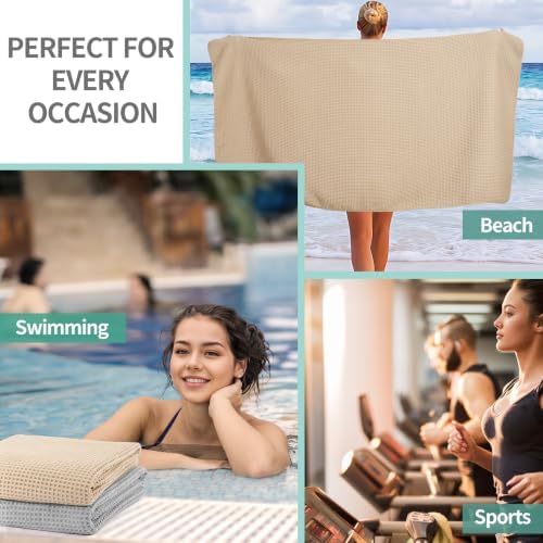 Microfiber Waffle Bath Towels, 4 Pieces, Soft, Absorbent, Fast Drying, Lint Free 430 GSM (27''x55''/68.58 cm x139.7 cm) (Beige+Silver)