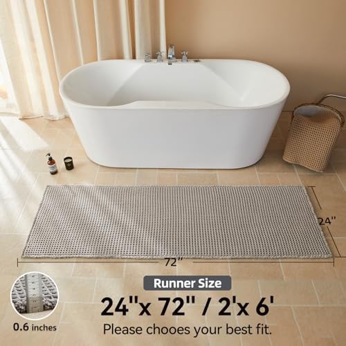 Triohero Waffle Runner Rug Bathroom, Long Boho Bath Mat, 24x72 Light Grey