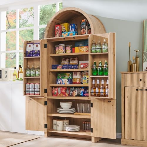 IFGET 71" Tall Arched Kitchen Pantry, Modern Fluted Storage Cabinet,Natural