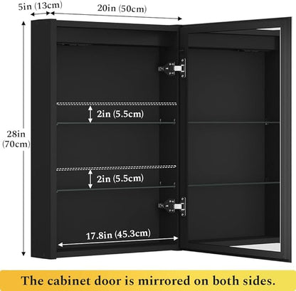 Spliceable Modular LED Lighted Bathroom Medicine Cabinet Mirror with Anti-Fog Aluminum Frame, Adjustable Lighting, Built-in Sockets & USB Ports – Wall Mounted (Right Hinge, 28" L x 20" W)