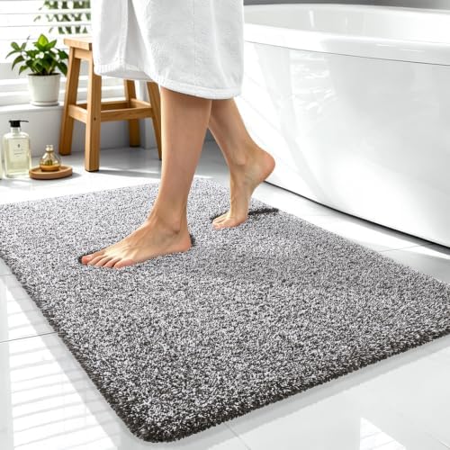OLANLY Microfiber Bathroom Rugs 40x32, Quick Dry Mat, Dark Brown and White