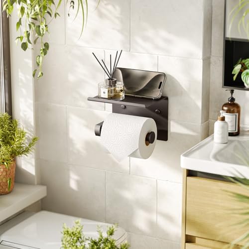 Toilet Paper Holder with Shelf Wall Mounted Toilet Paper Roll Dispenser