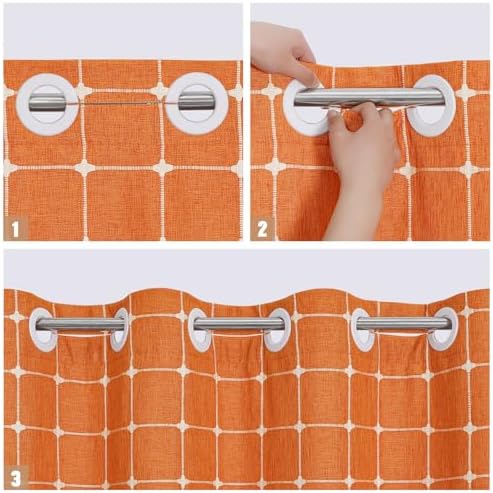 MitoVilla No Hooks Needed Orange Boho Shower Curtain with Snap-in Liner, Farmhouse Cotton Linen Fabric Shower Curtains with Tassels for Rustic Neutral Bathroom Decor, Burnt Orange, 72 x 74