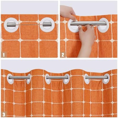 MitoVilla No Hooks Needed Orange Boho Shower Curtain with Snap-in Liner, Farmhouse Cotton Linen Fabric Shower Curtains with Tassels for Rustic Neutral Bathroom Decor, Burnt Orange, 72 x 74