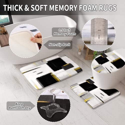 XLHOMO Bathroom Accessories Set - 25PC Bathroom Set with Shower Curtain and Rugs, Black Bathroom Set, Bathroom Accessory Set with Press-on Lid Trash Can, Soap Dispenser and Qtip Holders
