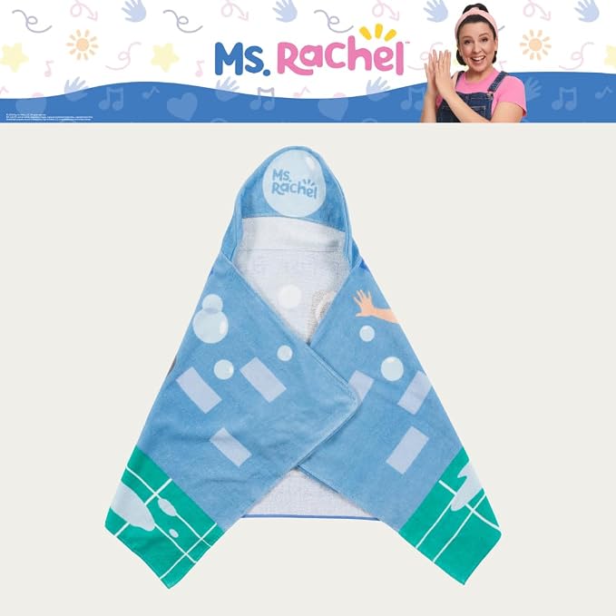 Ms. Rachel Kids Super Soft Bath/Pool/Beach Soft Cotton Terry Hooded Towel Wrap, 24 in x 50 in, (Officially Licensed Product) By Franco