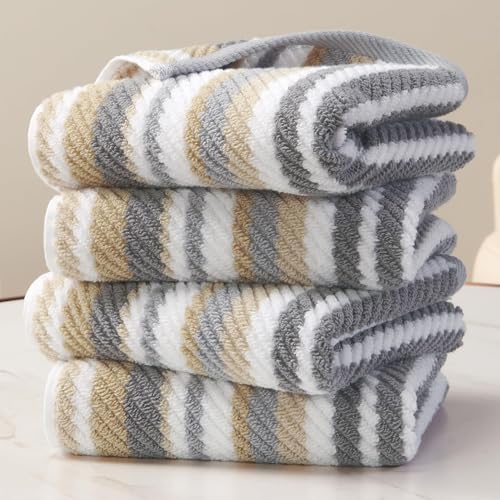 VOOVA & MOVAS Hand Towels 4 Pack, 100% Cotton, 16x27 in, Tan Gray Beige