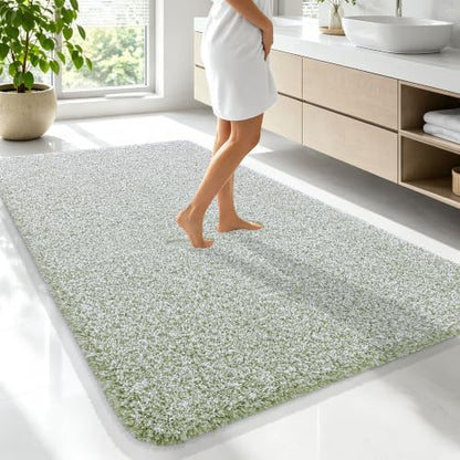 OLANLY Microfiber Bathroom Rugs 70x46, Quick Dry Mat, Sage Green and White