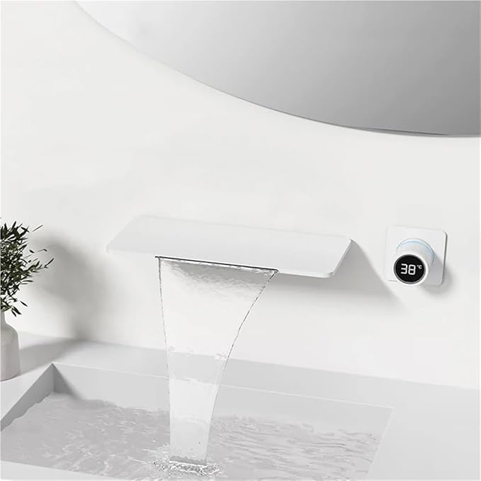 Faucet Gun Gray Concealed Basin Faucet Hidden Embedded Waterfall Cold and Hot Digital Display Bathtub Faucet(Matte Black) Faucet