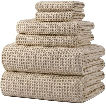 POLYTE 430 GSM Poly Blend Microfiber Quick Dry Waffle Bath Towel Set of 6