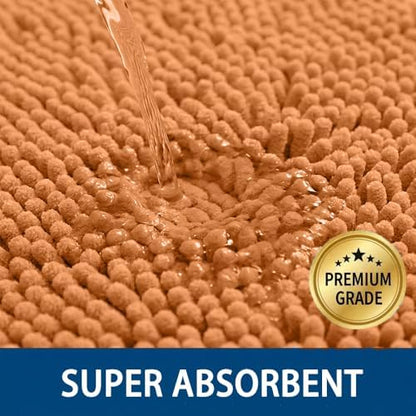 Bathroom Rugs Sets 2 Piece,Super Absorbent Chenille Bath Mats and U-Shaped Toilet Rug,Strong PVC Non Slip Backing,Microfiber Washable Dry Quickly Bath Mats for Bathroom(20"x32"+20"x20"U, Champagne)