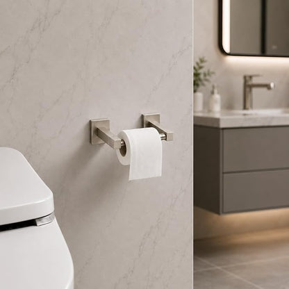 Toilet Paper Holder Wall Mount, Brushed Nickel Bathroom Toilet Paper Holder for SUS 304 Stainless Steel, Double Post Pivoting Square Toilet Paper Roll Holder for Bathroom RV Paper Towels for TP