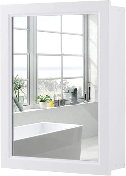 FUTADA Bathroom Medicine Cabinet with Mirror, Wall-Mounted Storage Organizer, Adjustable Shelf & Single Door, Modern Mirror Cabinet for Living Room, Bedroom, Hallway (White)