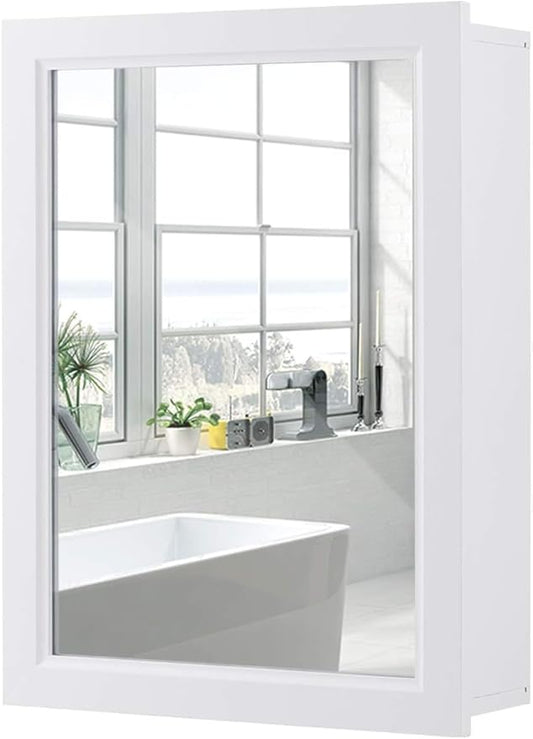 FUTADA Bathroom Medicine Cabinet with Mirror, Wall-Mounted Storage Organizer, Adjustable Shelf & Single Door, Modern Mirror Cabinet for Living Room, Bedroom, Hallway (White)