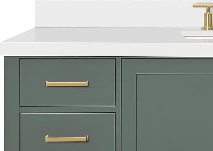 ARIEL Cambridge 60-inch Bathroom Vanity with Sink,Solid Wood, 1.5-inch Pure White Quartz Countertop, Single Rectangular Porcelain Sink, 2 Soft Closing Doors, 9 Dovetail Drawers, Vintage Green
