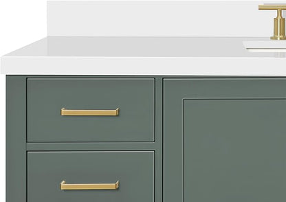 ARIEL Cambridge 60-inch Bathroom Vanity with Sink,Solid Wood, 1.5-inch Pure White Quartz Countertop, Single Rectangular Porcelain Sink, 2 Soft Closing Doors, 9 Dovetail Drawers, Vintage Green