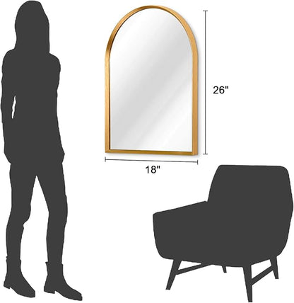 Arched Mirrors for Wall, White Bathroom Mirror Brushed Metal Vanity Wall Mounted Mirror for LivingRoom Bedroom Entryway Room Vanity Home Decor 26"x18"