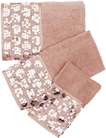 Zahari Home Sinatra Modern Bathroom Towel Set 3 Piece Towel Blush Bath Towel, Hand Towel and Wash Towel Luxury Contemporary Bling Blush Bath Towel Sets Soft Plush and Highly Absorbent