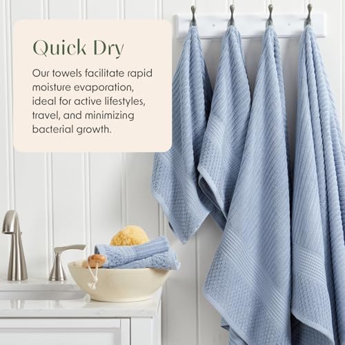 Springtree Home 100% Cotton Bath Towel Set | 4-Pack | Textured | Dusty Blue