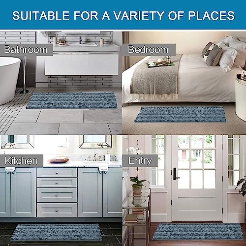H.VERSAILTEX 2 Piece Bathroom Set - Absorbent Chenille Bath Mats & Non-Skid Machine Washable Rugs (Stone Blue, 47 x 17 Plus 17 x 24 - Inches)